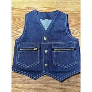 Vintage 80s Health Tex  Denim Vest One Size Made In USA Baby Cowboy Cowgirl